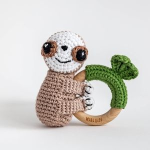 Adorable crochet bear-shaped baby toy